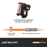 WORX Clavadora a batería 20V - 18GA PowerShare | WX842.9 | Clavos de 1,2mm y hasta 50mm de largo