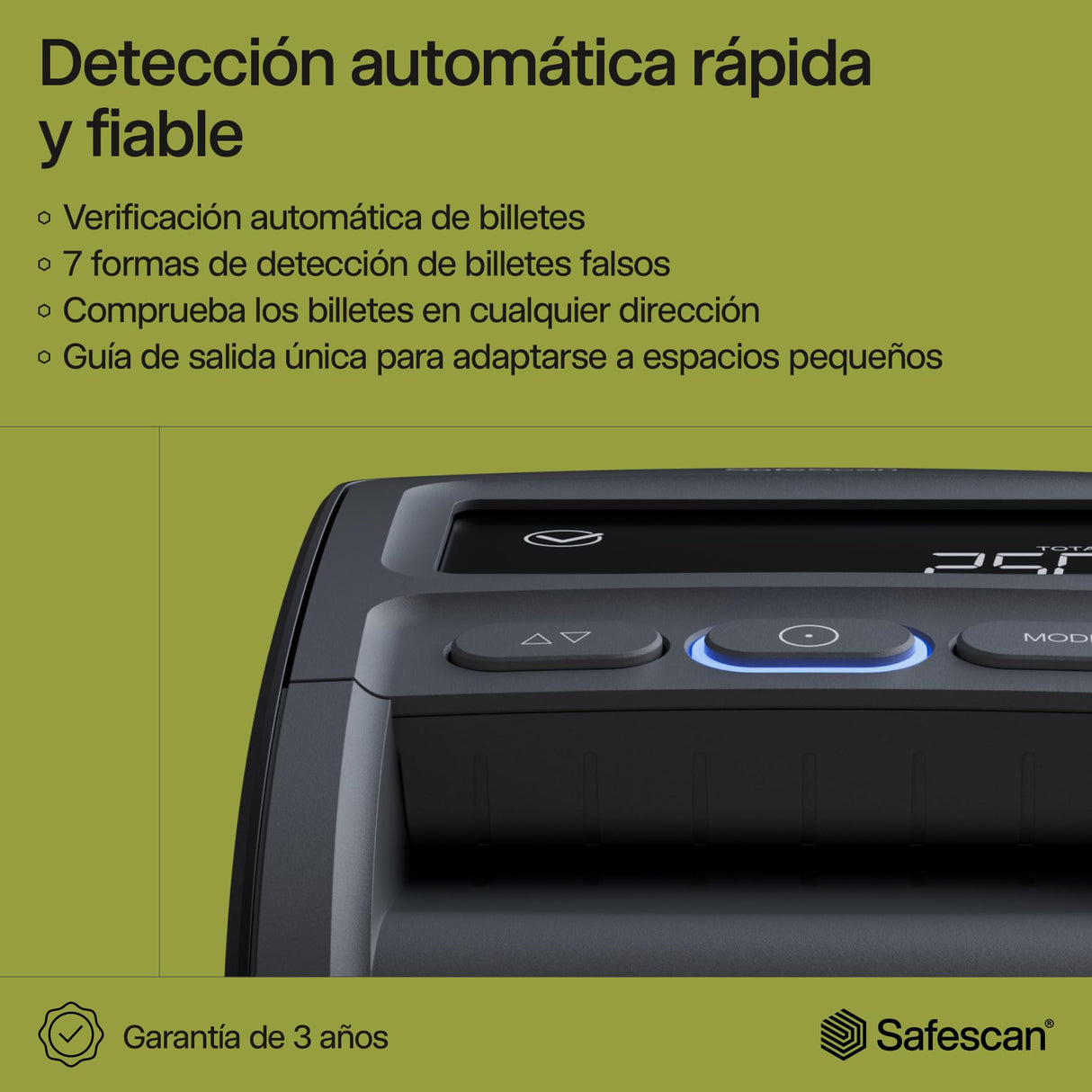Safescan 155-S Detector de billetes falsos automático para verificar rápidamente billetes - Detector billetes falsos con 7 puntos de detección - Detector de billetes falsos 100% fiable