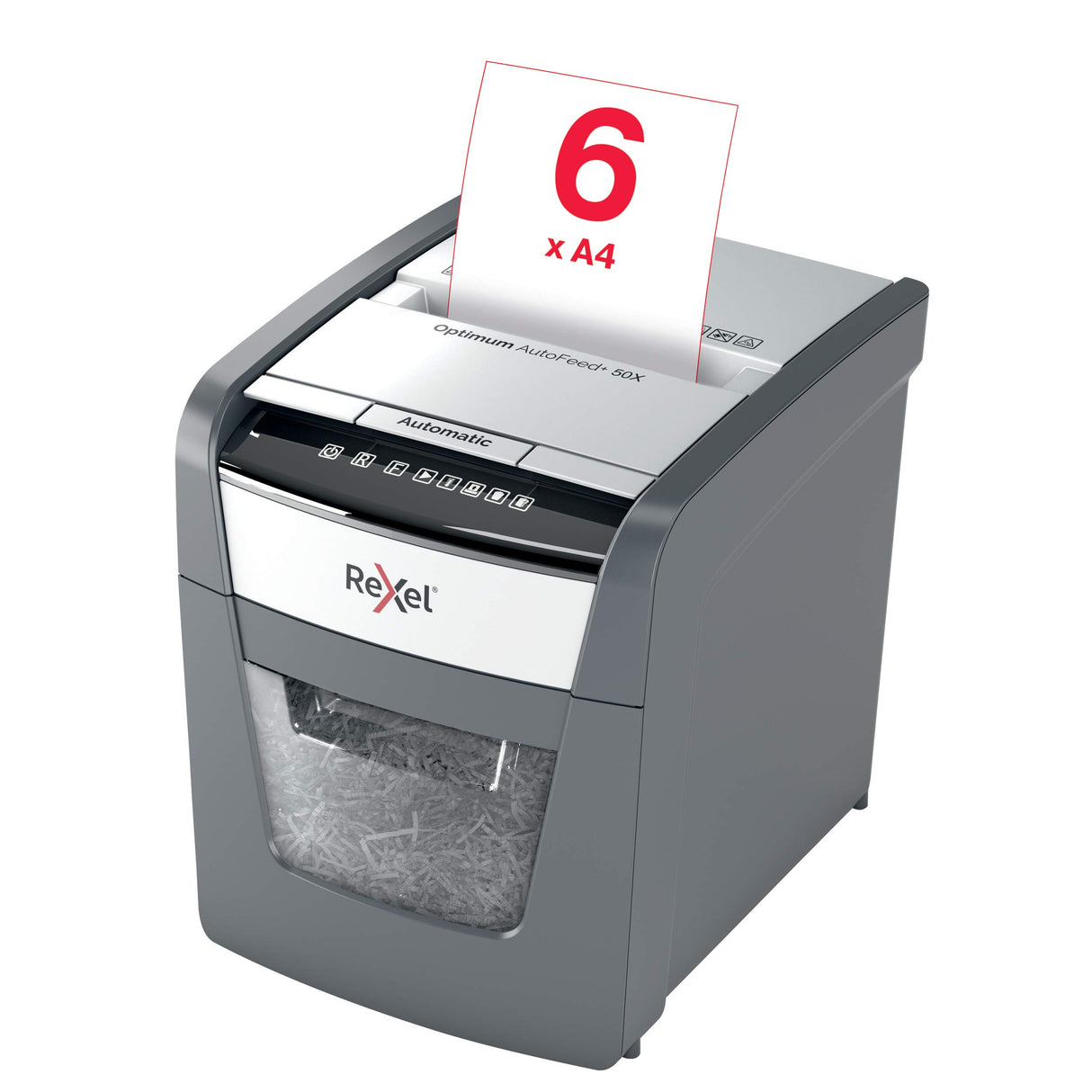 Rexel 2020050XEU - Destructora de Papel Personal/Home Office Optimum AutoFeed 50X, Corte en Partículas, Destruye 50 Hojas, Papelera de 20L, Pensada para Uso Doméstico, Destrucción de Alta Seguridad P4