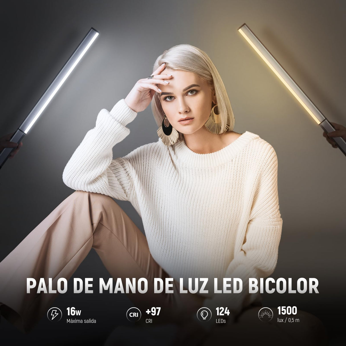 NEEWER CL124 Pro Barra de Luz LED Video, Palo Iluminación Bicolor Fotografía con Batería Mejorada de 7,4V 3200mAh Metal Puerta de Granero 2,4G Pantalla LCD Remota, 1500Lux CRI97+ Regulable 3200K-5600K