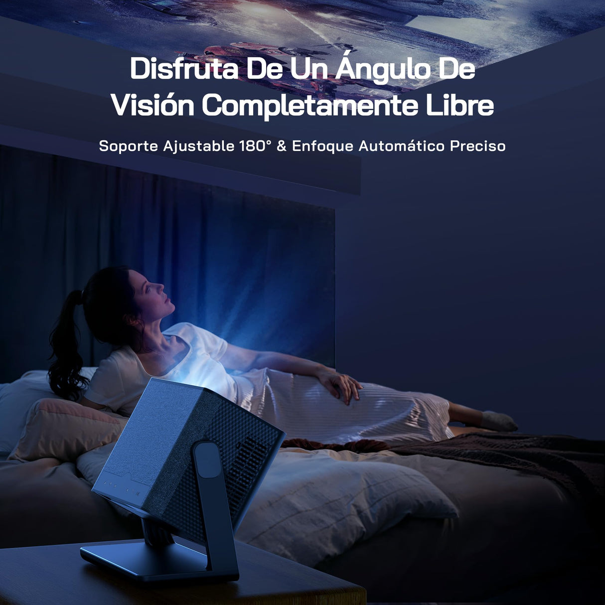 WOLFANG 28000 Lúmenes Proyector Portátil 【Netflix Oficial & Autofocus/Keystone】, Mini Proyector 4K con Bluetooth 5.2 y WiFi 6, Proyector Inteligente con Soporte de 180° para Pantalla de 300"