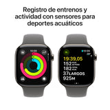Apple Watch Series 10 GPS + Cellular Smartwatch con Caja de Titanio Natural de 46 mm y Correa Deportiva Gris Piedra - Talla M/L. Monitor de entreno, App ECG, Pantalla Retina Siempre Activa