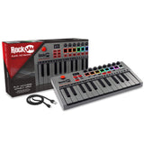 RockJam Go - Controlador de teclado MIDI USB y Bluetooth de 25 teclas con 8 almohadillas de batería retroiluminadas, 8 perillas