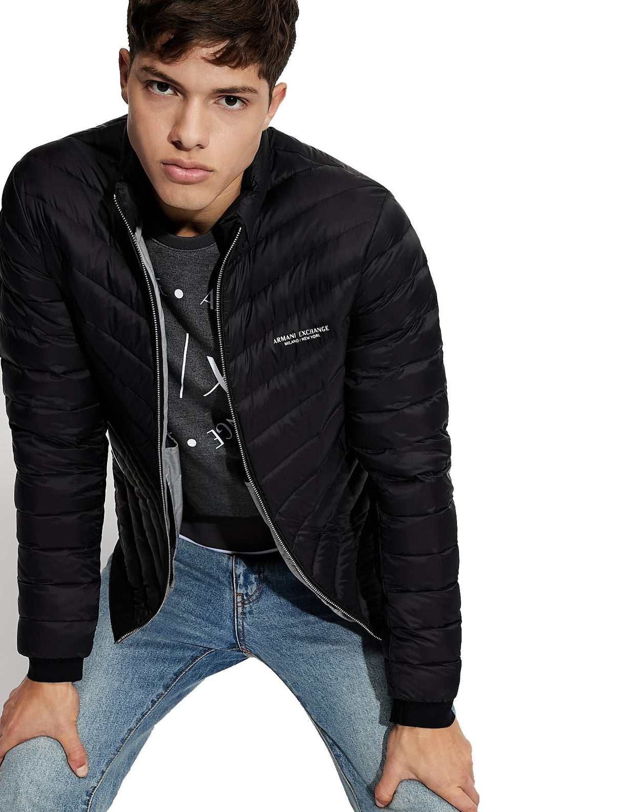 Armani exchange Chaqueta Acolchada Con Cremallera Y Logotipo de Milano/New York Abrigo alternativo de plumón, Hombre, Negro, XL