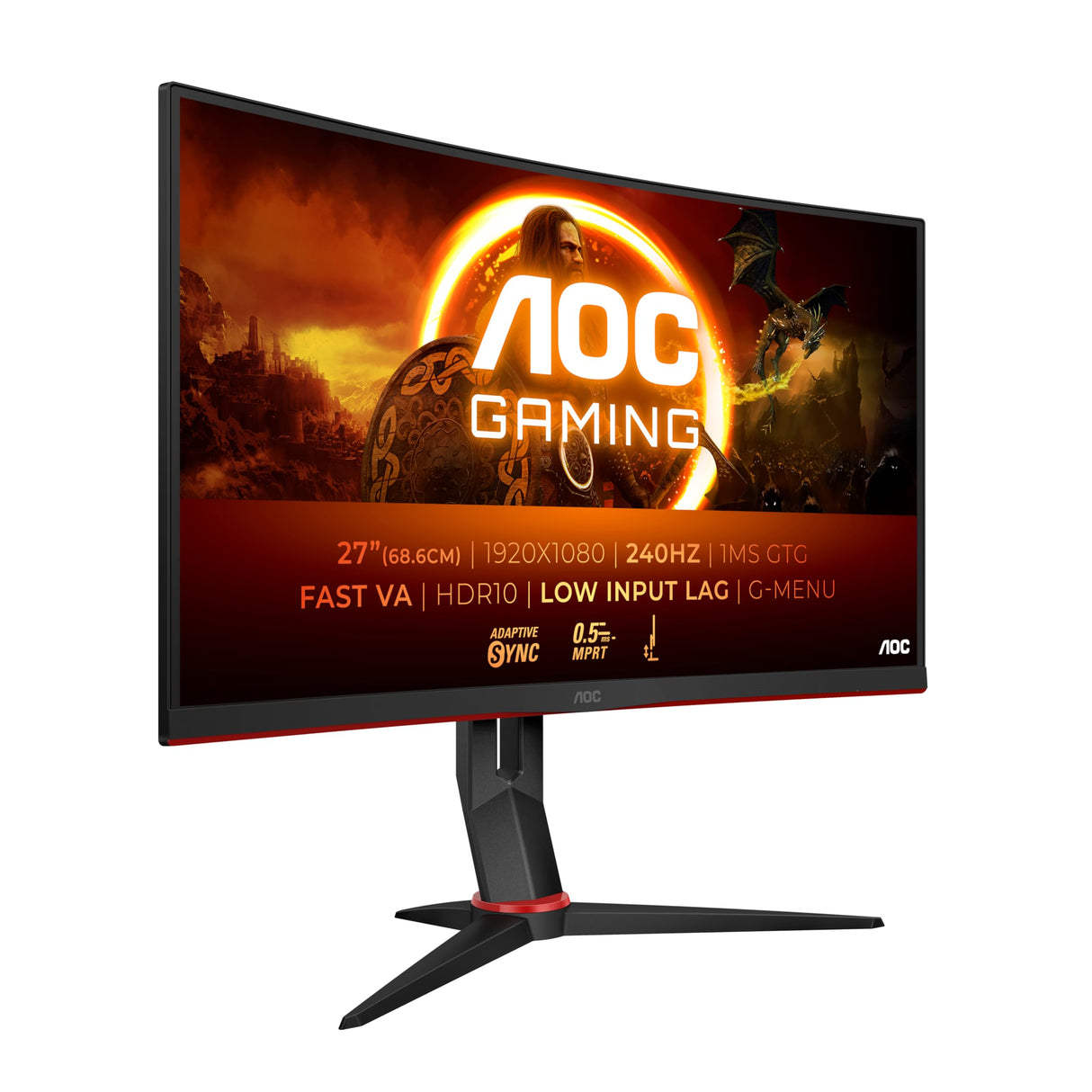 AOC C27G4ZXE Monitor Gaming 27 Pulgadas FHD Curvo, 280Hz, Fast VA, 1 ms GtG, Adaptive Sync., HDR10, FreeSync Premium (1920x1080, 2X HDMI 2.0, 1x DP 1.4), Negro/Gris