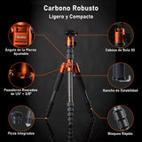 Rollei Tripode Camara Naranja, 145cm Compact Traveler No.1 Carbon Trípode de Viaje Ligero y Portátil con Soporte para Teléfono y Rótula de Bola para Nikon Sony Canon, Trípode-Cámara-Viaje-Tripod