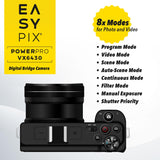 Easypix PowerPro VX6430 - Cámara compacta con WiFi, Zoom óptico de 10x, resolución de hasta 64 MP, Pantalla de 2,8 Pulgadas, Conector de micrófono