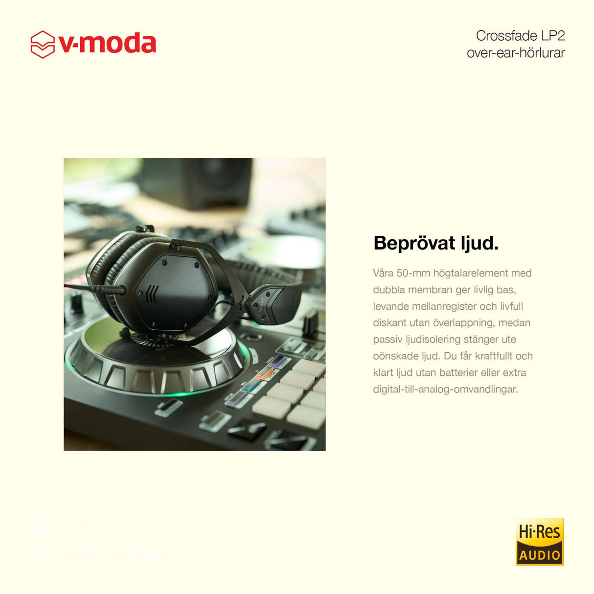 V-Moda Crossfade LP2 | Auriculares circumaurales metálicos con Aislamiento de Ruido | Dos transductores de Doble diafragma de 50 mm | Funda de exoesqueleto | Matte Black