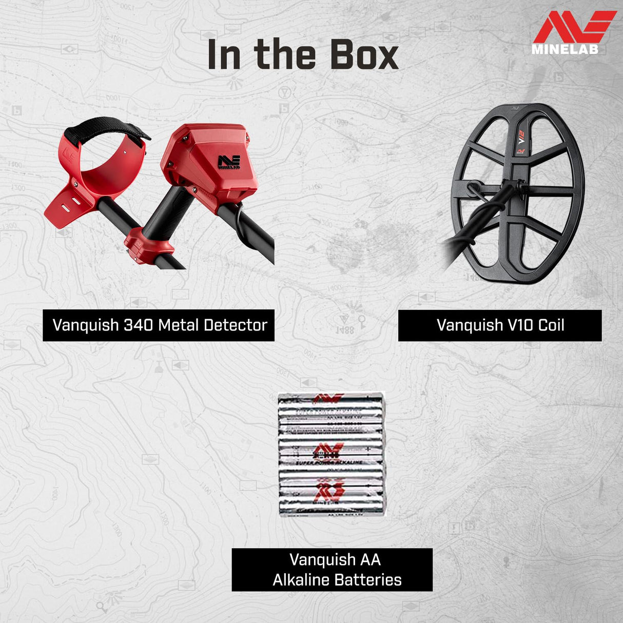 Detector de Metales Minelab Vanquish 340 Multifrecuencia Auto-Selector para Adultos con Bobina V10 10 "x7 Doble-D Impermeable (3 Modos de Detección)
