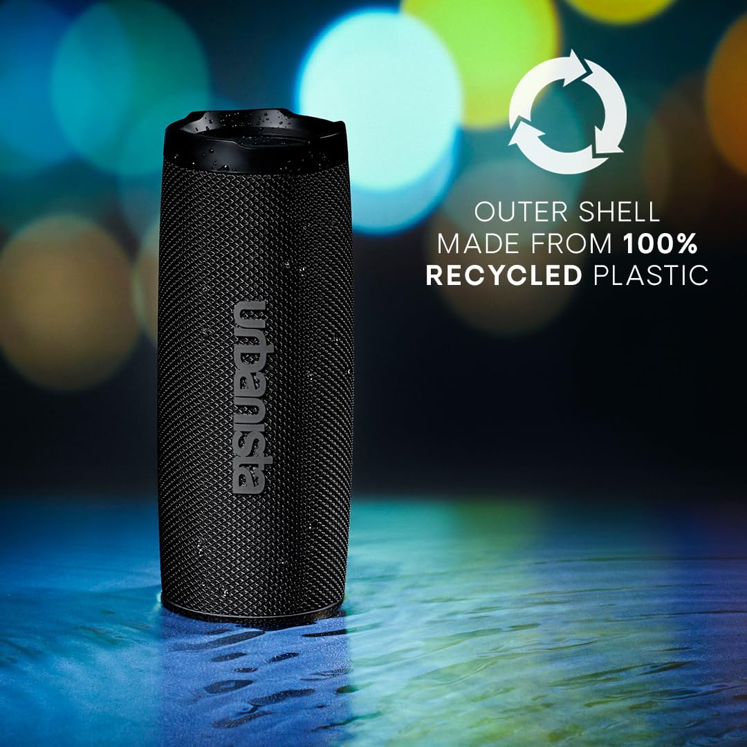 Urbanista Nashville Altavoz Bluetooth Inalámbrico, Altavoz Portátil Resistente al Agua Clasificación IPX7, Tiempo de Reproducción de 18H, Controles de Botón, Emparejamiento Dual Bluetooth 5.2, Negro