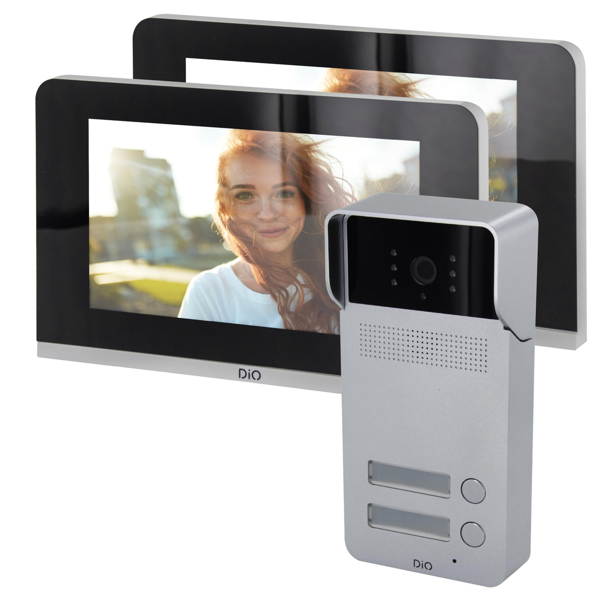 DiO Connected Home - Kit de videoportero (2 Botones y 2 Pantallas de 7 Pulgadas)
