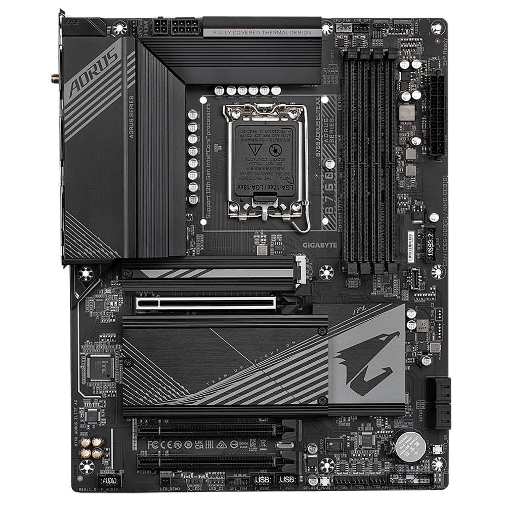GIGABYTE B760 AORUS ELITE AX Placa base - Soporta CPUs Intel Core de 14ª generación, VRM de 12+1+1 fases, hasta 7800MHz DDR5 (OC), 1xPCIe 4.0 + 2xPCIe 3.0 M.2, Wi-Fi 6E, LAN de 2.5GbE, USB 3.2 Gen 2