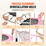 VEVOR Trampolín para Niños para Interiores y Exteriores, Mini Trampolín Recreativo para Niños Pequeños con Red de Seguridad y Aro de Baloncesto, para Niños de más de 3 Años, 1470 x (1540-1690)mm, Rosa