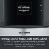 SEVERIN FILKA, cafetera de filtro totalmente automática, cafetera de filtro 5 en 1 con pantalla LED, molinillo, con jarra termo, negro mate/acero inoxidable, KA 9695