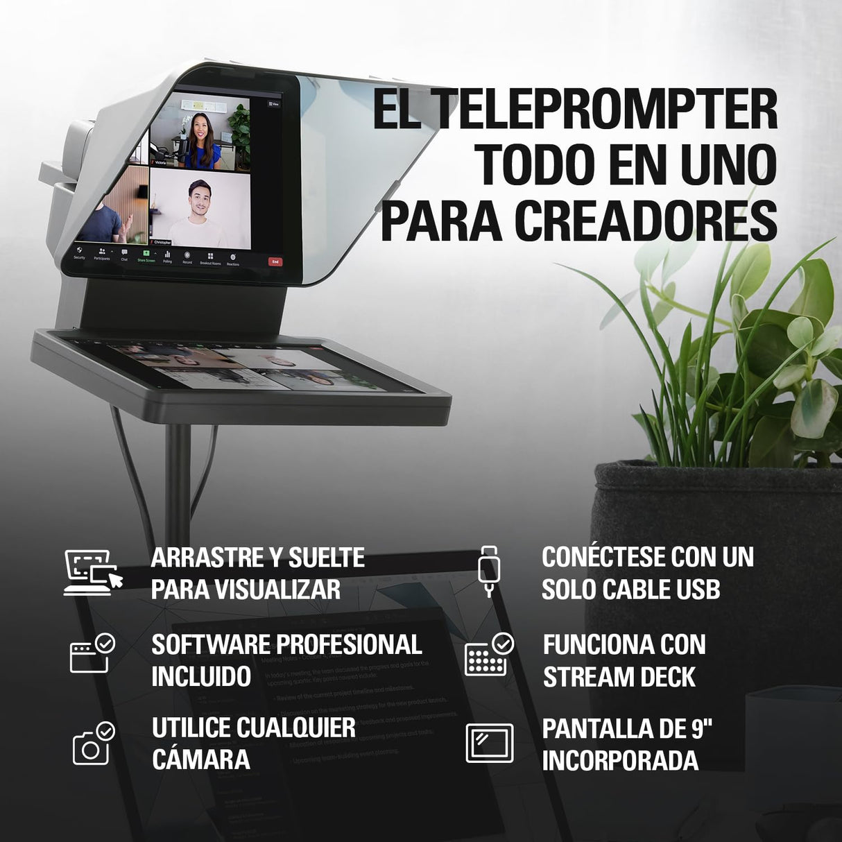 Elgato Prompter – Teleprompter con pantalla incorporada, YouTube, Twitch, Zoom, Teams y más, compatible con DSLR, Webcam, Smartphone, segundo monitor, funciona con Mac, PC & Stream Deck