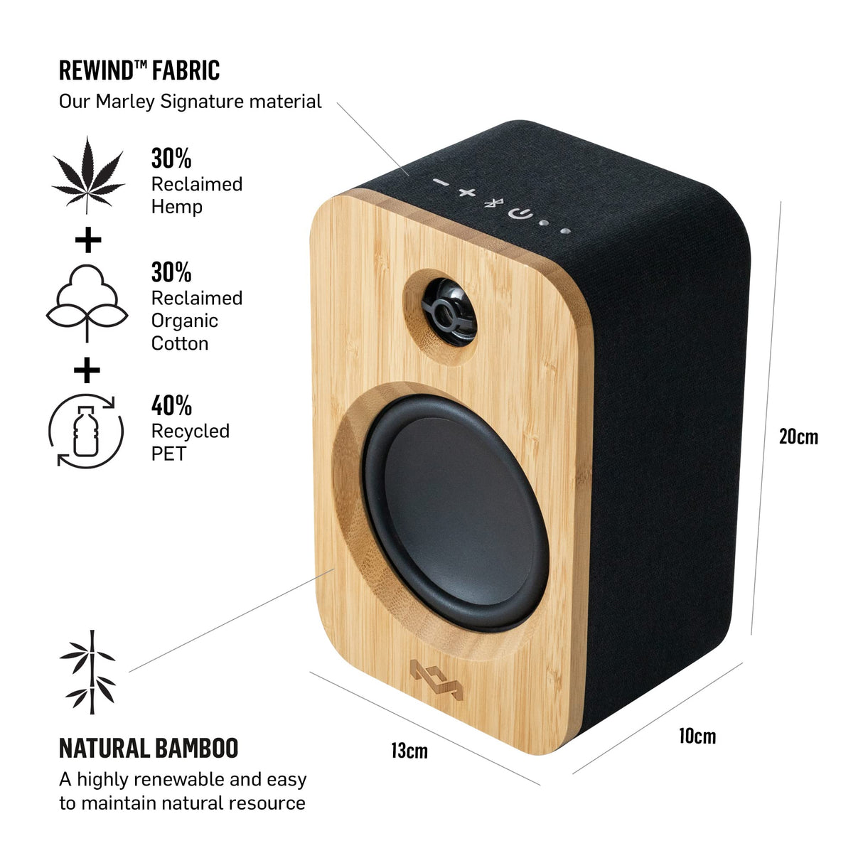 House of Marley Get Together Duo Altavoces de Estantería - Altavoces Activos Bluetooth con Entrada AUX, Compatibles con Tocadiscos y Vinilo, Alta Definición, Diseño Sostenible