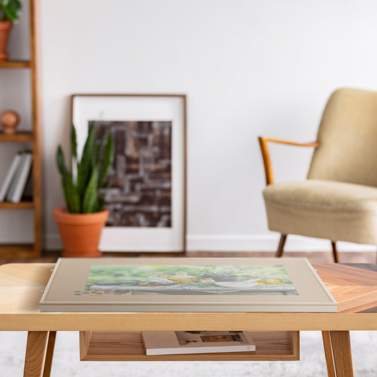 Relaxdays Tablero para Puzzles con 4 Cajones, Organizador Rompecabezas de 1500 Piezas, Giratorio, Inclinable, Natural, Madera, 4 x 93 x 67 cm