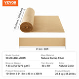 VEVOR Rollo de Tela de Arpillera de 1016 mm x 91,4 m, 50 x 50 Rollos de Tela de Arpillera Natural de Alta Densidad de Ancho, Rollo de Tela de Yute para Envolver Árboles, Decoración, Manualidades