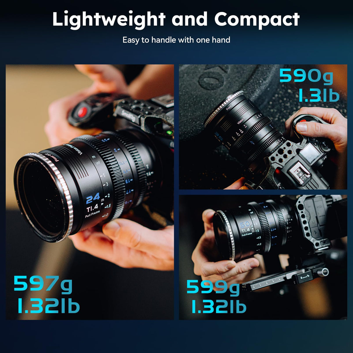 SIRUI VP-1 Vision Prime 1 T1.4 Full Frame Cine Lens Set, 24mm, 35mm, 50mm Lente de Cine de Enfoque Manual con Preinstalación E Montura, Interchangeable RF/Z/L Monturas, 1 Lens para 4 Monturas (Black)