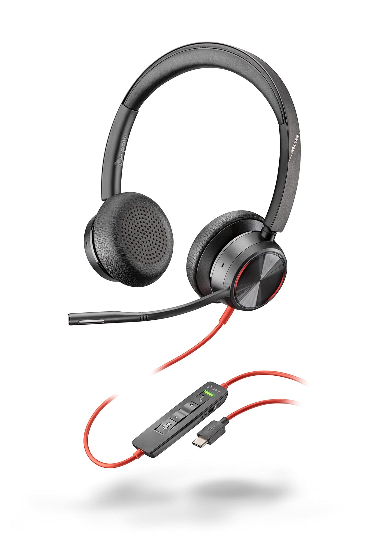 Poly Blackwire 8225 - Auriculares estéreo con Conector USB-C, cancelación Activa de Ruido y Brazo de micrófono Flexible, Color Negro