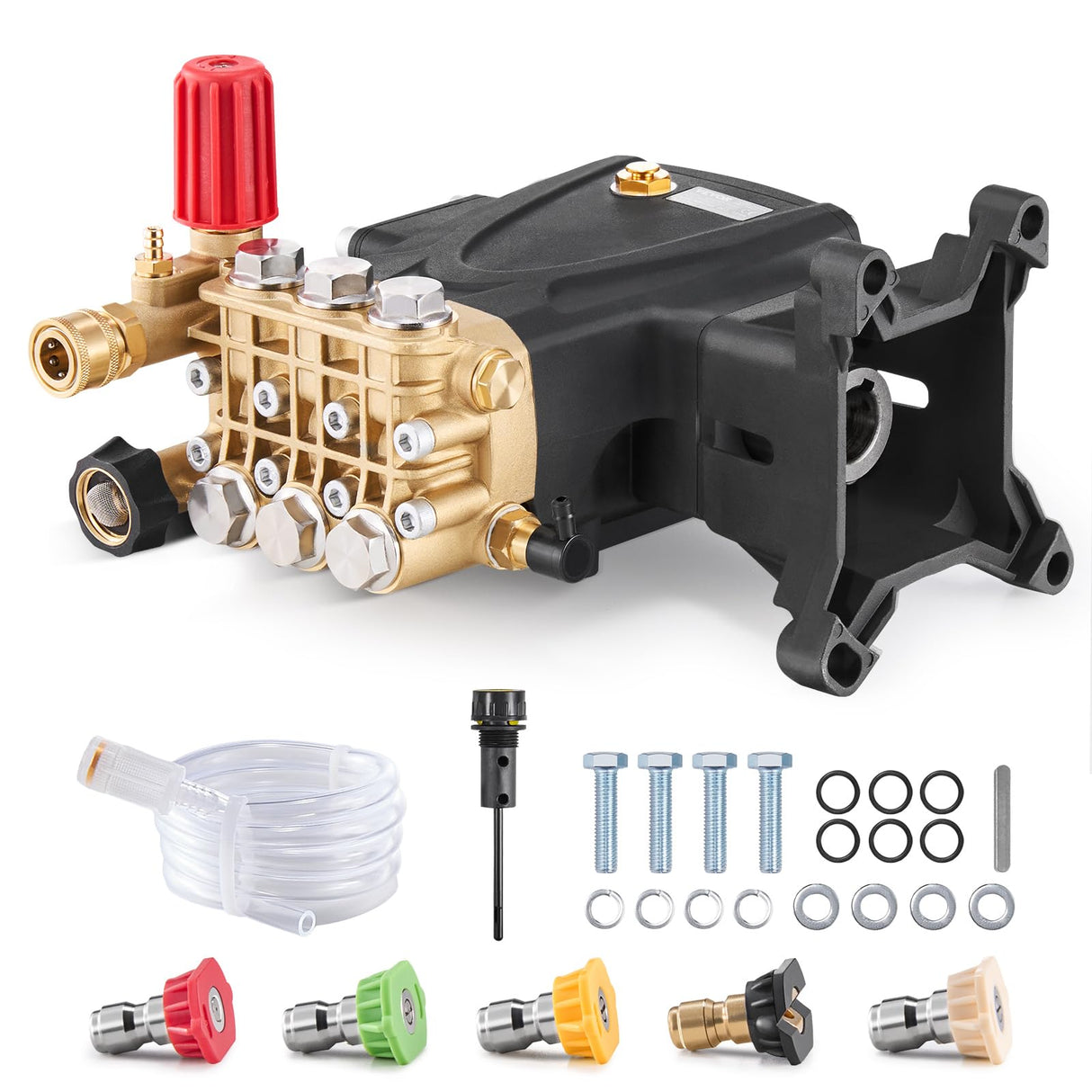 VEVOR Bomba para Hidrolavadora Émbolo Triple Horizontal con Eje de 25,4mm 4000 PSI 4,0 GPM Kit de Repuesto para Hidrolavadora con 5 Boquillas, Compatible con Simpson MorFlex 40224, 40225, 40226