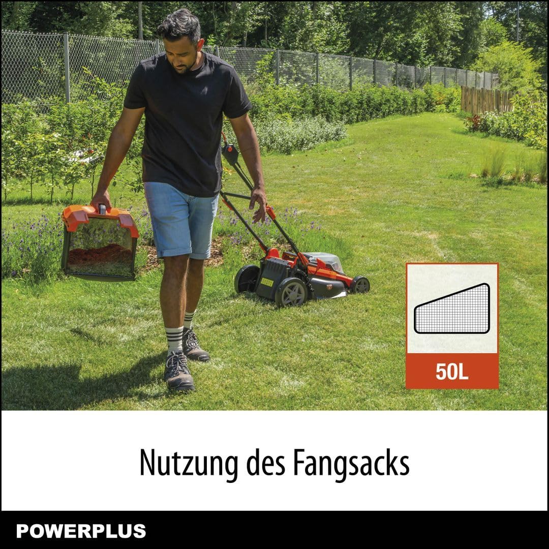 POWDPG75610-40V Power - Cortacésped con batería de doble potencia (420 mm de diámetro, sin batería ni cargador, con soporte de césped y descarga trasera)