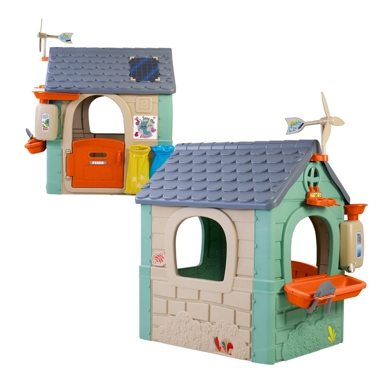 FEBER - Recycle Eco House, Casita Infantil Hecha de Plástico Reciclado, Puerta Abatible, Colores Luminosos y Resistentes a la Luz Solar, Montaje Fácil, A Partir de 3 años, Famosa (FEH26000)