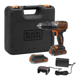 BLACK+DECKER Taladro percutor inalámbrico de 18V con 2 baterías de 2,5Ah, velocidad variable, 2 engranajes, 52Nm de par, POWERCONNECT, BL188E2K-QW
