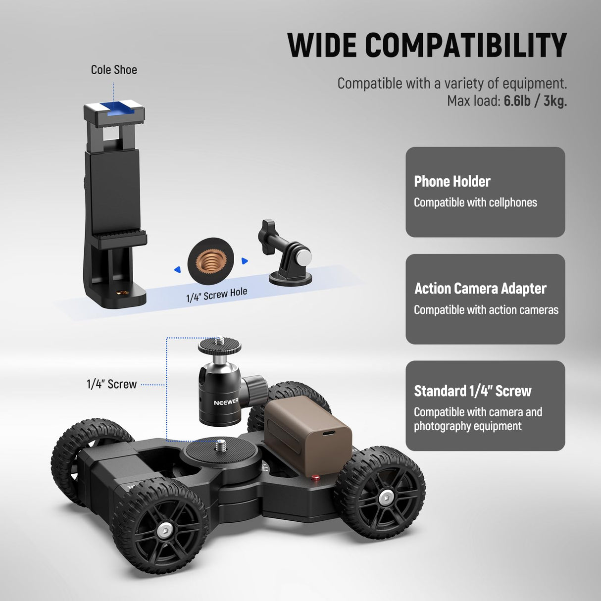 NEEWER DL400 Cámara Motorizada Actualizada Deslizante Dolly con App Control, Motor Dual Ultra Silencioso, 5h Funcionar, Compatible con GoPro iPhone Android Samsung Smartphone DSLR Cámara Videocámara