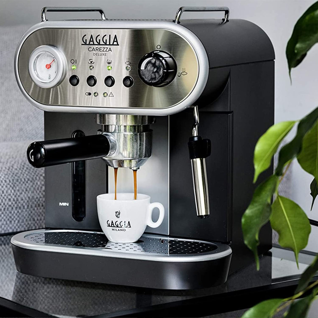 Gaggia Cafetera manual Carezza Deluxe RI8525/01 para café molido y cápsulas, 230 V, 50 Hz, 1900 W, gris/negra