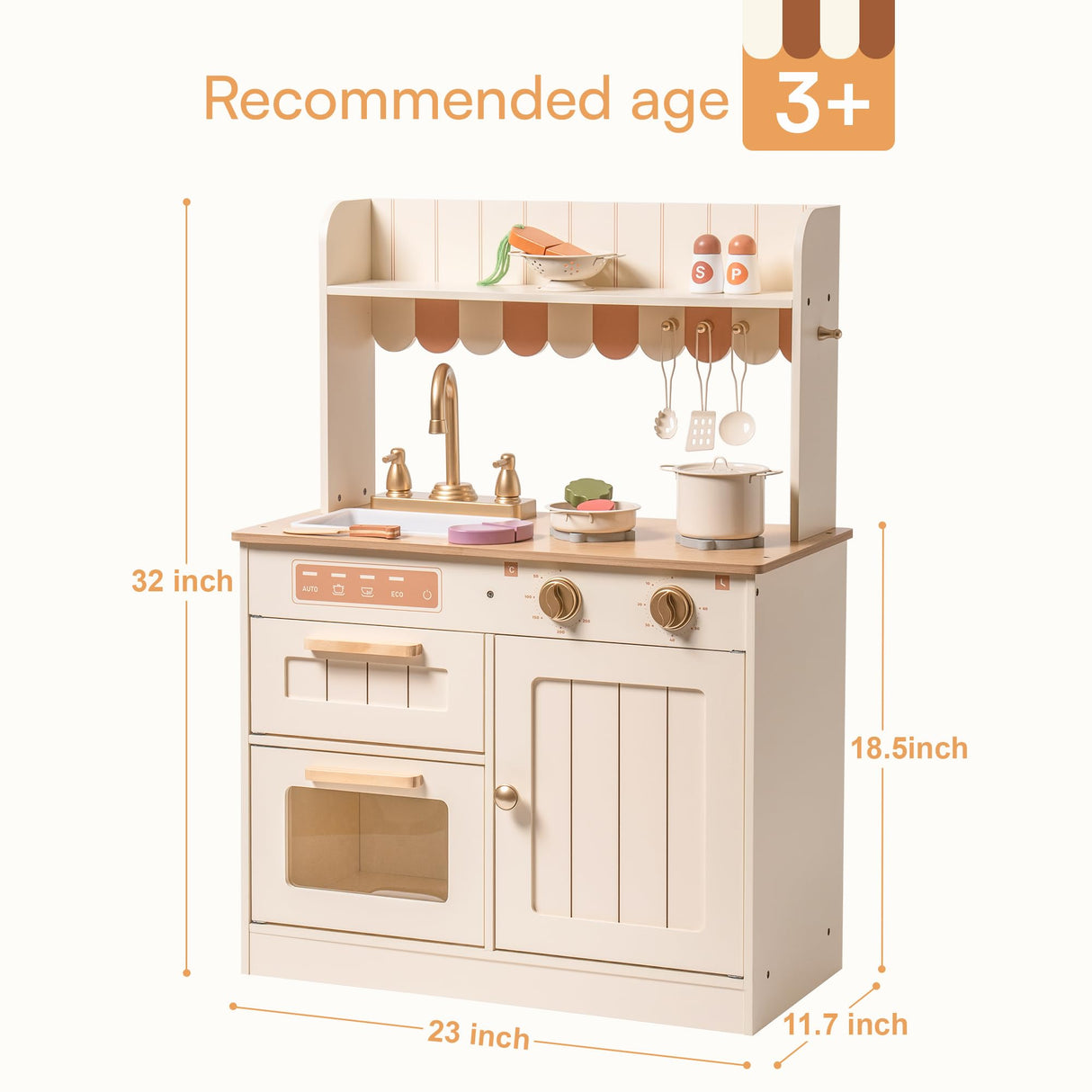 ROBUD Cocinas de Juegos de Madera para niños, con vajilla, ollas, ensaladera y Verduras. Adecuado para niños a Partir de 3 años