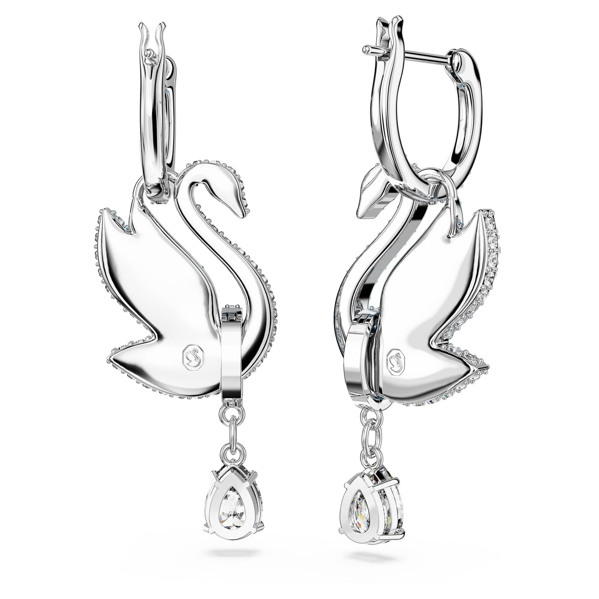 Swarovski Pendientes Iconic Swan, Motivo de Cisne, Pavé de Cristales Azul Hielo, Baño de Rodio