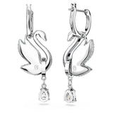Swarovski Pendientes Iconic Swan, Motivo de Cisne, Pavé de Cristales Azul Hielo, Baño de Rodio