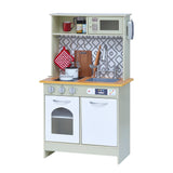 Teamson Kids Little Chef Boston Modern Farmhouse - Juego de Cocina de Madera con Funciones interactivas y 9 Accesorios de Cocina de Juego, Verde Claro/Blanco TD-12679D