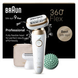 Braun Silk-épil 9 Flex, Depiladora Eléctrica Para Una Eliminación Del Vello Fácil, 9-071 3D, Blanca/Dorada
