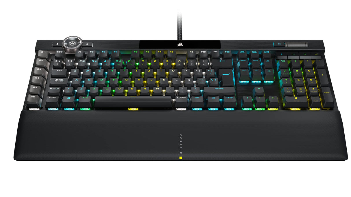 Corsair K100 RGB Teclado óptico-mecánico para juegos (Interruptores CORSAIR OPX RGB, Reposamuñecas magnético y extraíble de polipiel, Teclas de policarbonato) Negro