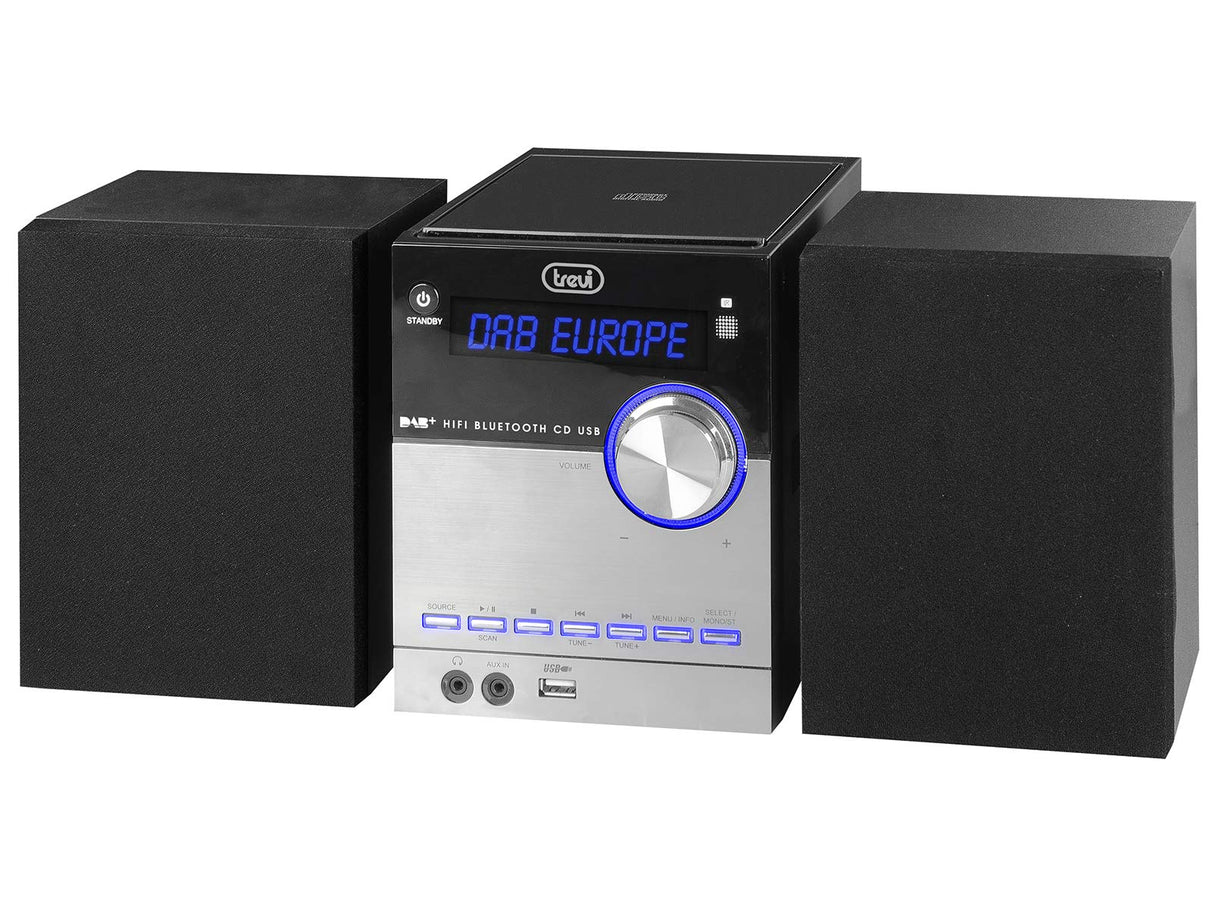 Trevi Hcx 10D8 Dab estéreo Hi-Fi con Receptor Digital Dab/Dab+ y FM con RDS, Pantalla alfanumérica LCD, Bluetooth, CD, Mp3, USB, Aux-In, función Auto-Memory, función Reloj, Negro