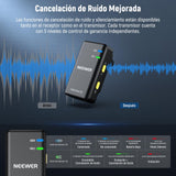 NEEWER CM28 Ultra Inalámbrico Lavalier Solapa Micrófono Sistema Estuche Carga Sin Comprimir 48KHz 24Bit 8GB Almacenamiento Grabación 14H Cancelar Ruido Mini Mic para iPhone iPad Android Cámara PC
