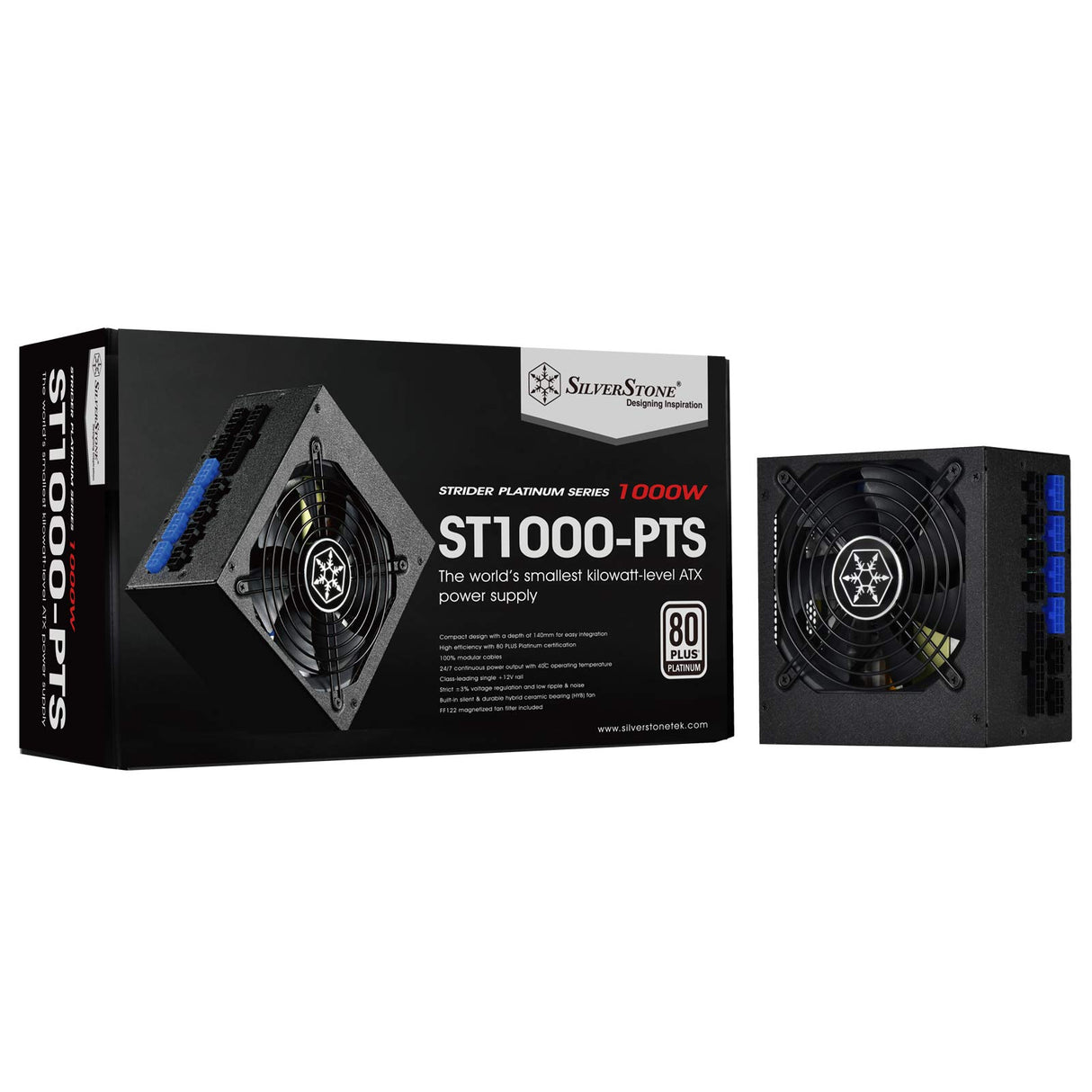 SilverStone SST-ST1000-PTS - Strider Platinum Series, 1000W 80 Plus Platinum, fuente de alimentación ATX PC, ventilador de 120 mm HYB, 140 mm de profundidad, 100% modular