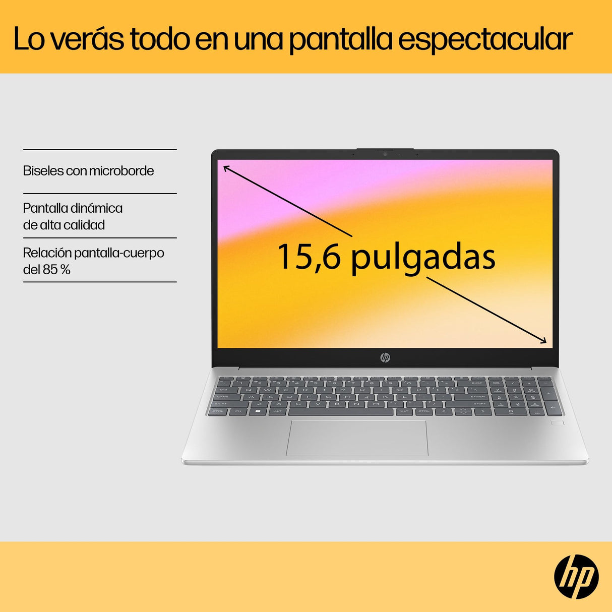 HP Ordenador portátil 15.6" FHD (AMD Ryzen 7-7730U, 16 GB RAM, 1TB SSD, AMD Radeon Graphics, Sin Sistema operativo) Plata - Teclado QWERTY Español