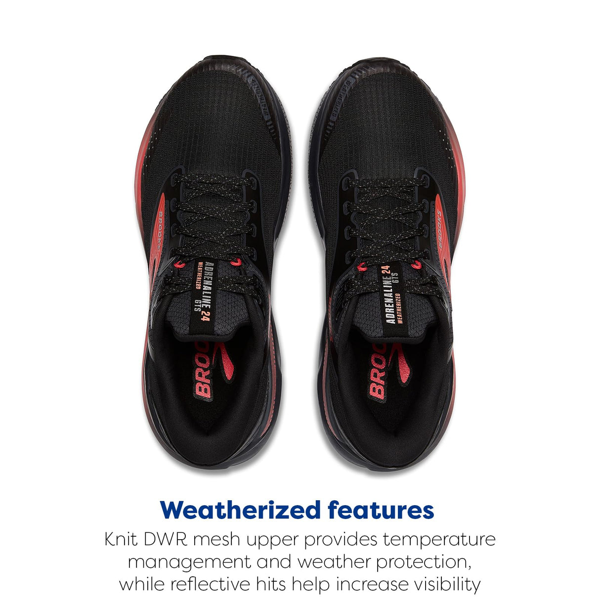 BROOKS Adrenaline GTS 24 Weatherized, Sneaker Mujer, Negro/Ébano/Coral Intenso, 42 EU