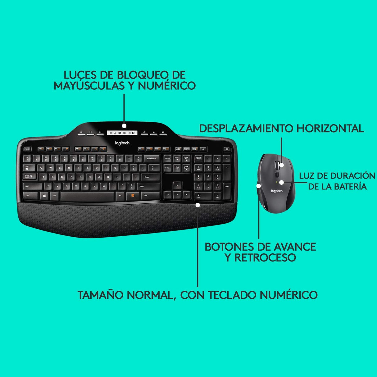 Logitech MK710 Combo Teclado y Ratón Inalámbrico para Windows, Conexión Inalámbrica 2,4 GHz, Teclas Multimedias, Batería de 3 Años, PC/Mac, QWERTY Español, color Negro