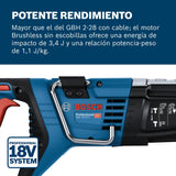 Bosch Professional 18V System martillo perforador a batería GBH 18V28 D, KickBack Control, incl paño de limpieza, empuñadura auxiliar, calibre de profundidad, bandeja, sin batería/cargador