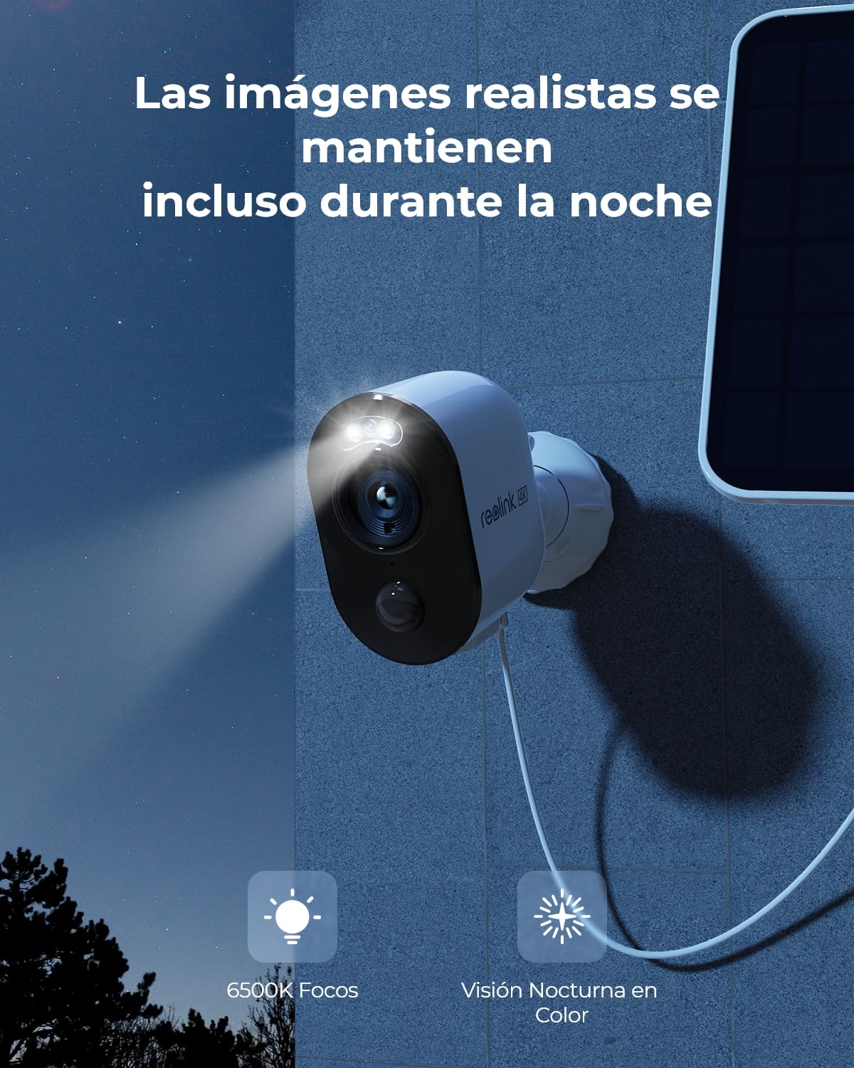 Reolink 4K Camara Vigilancia WiFi Exterior Solar, 8MP Cámaras de Vigilancia Sin Cables con Batería 2,4GHz/5GHz WiFi, Visión Nocturna en Color, Detección Smart, Cloud, Argus 3 Ultra con Panel Solar