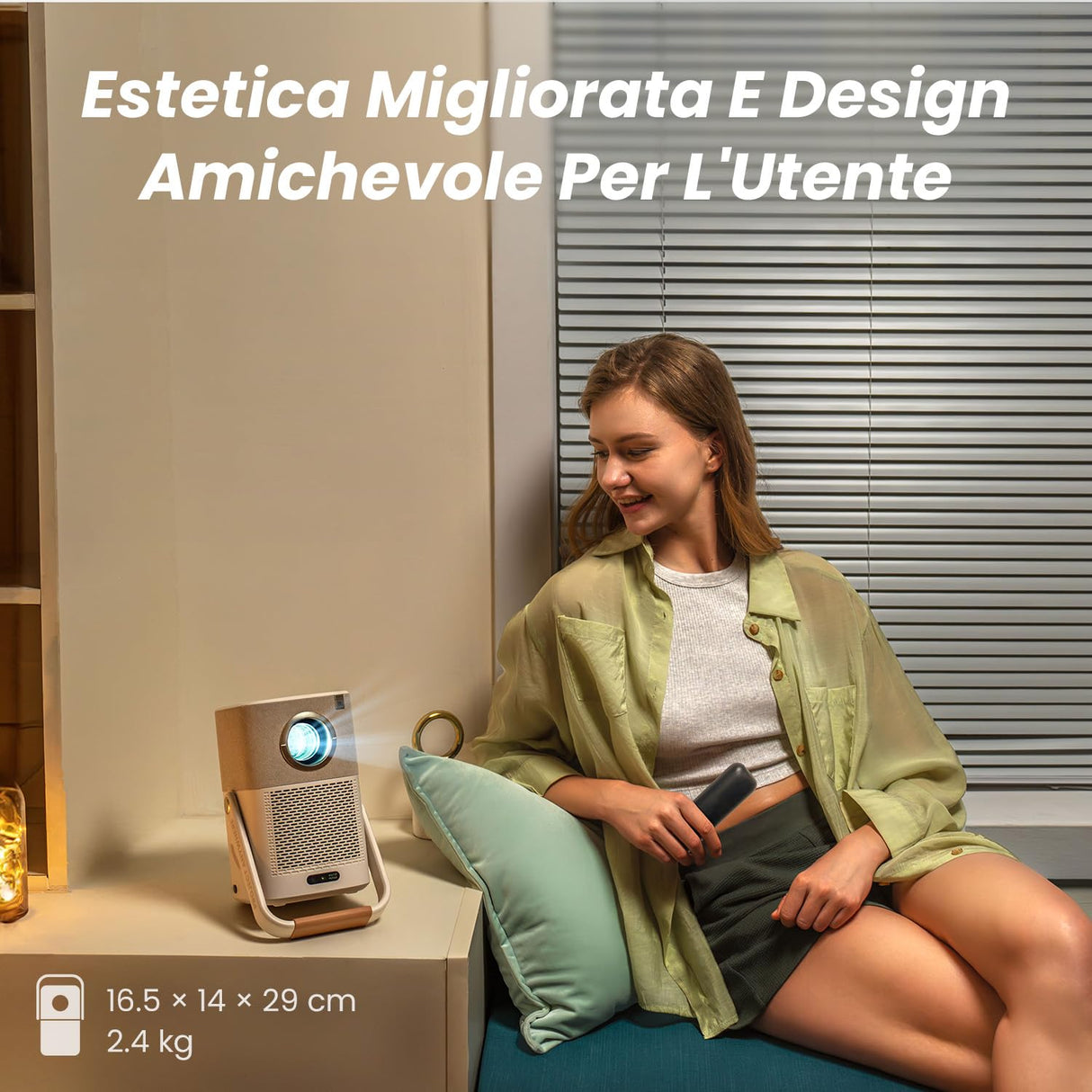 [Audio de J y Batería Integrada] Proyector Exterior Y T2 con WiFi 6 y Bluetooth, Proyector Portátil Inteligente 1080P para Cine en Casa, Compatible con Dongle TV (no Incluido) (Smile Face).