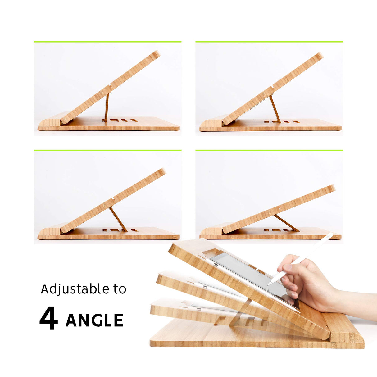 ELETIUO Soporte Ajustable Plegable para Tableta, Organizador de Madera de bambú multiángulo para iPad, Estable para Dibujar, Ver, Escribir (soporta múltiples Dispositivos)