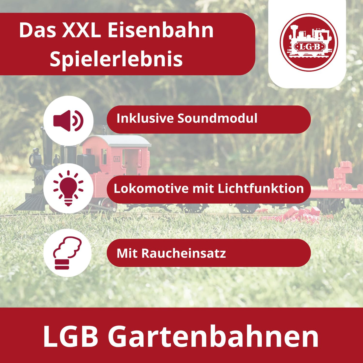 LGB- Startset Personenzug 70307 L70307-Kit de Tren de jardinería con Locomotora y Dos vagones, Color Pista g, 85 x 12 x 16 cm (Gebr. Märklin & CIE. GmbH
