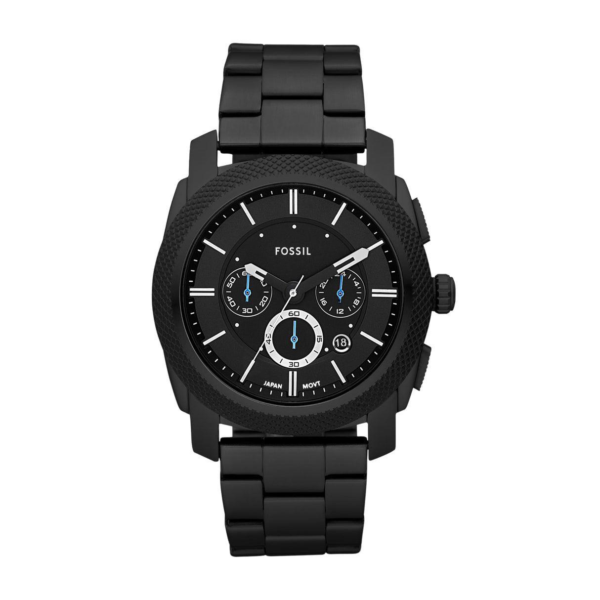 Fossil Reloj para hombre Machine, movimiento cronógrafo de cuarzo, 45mm Caja de acero negro con correa de acero, FS4552, 45MM, Gris Oscuro y Azul