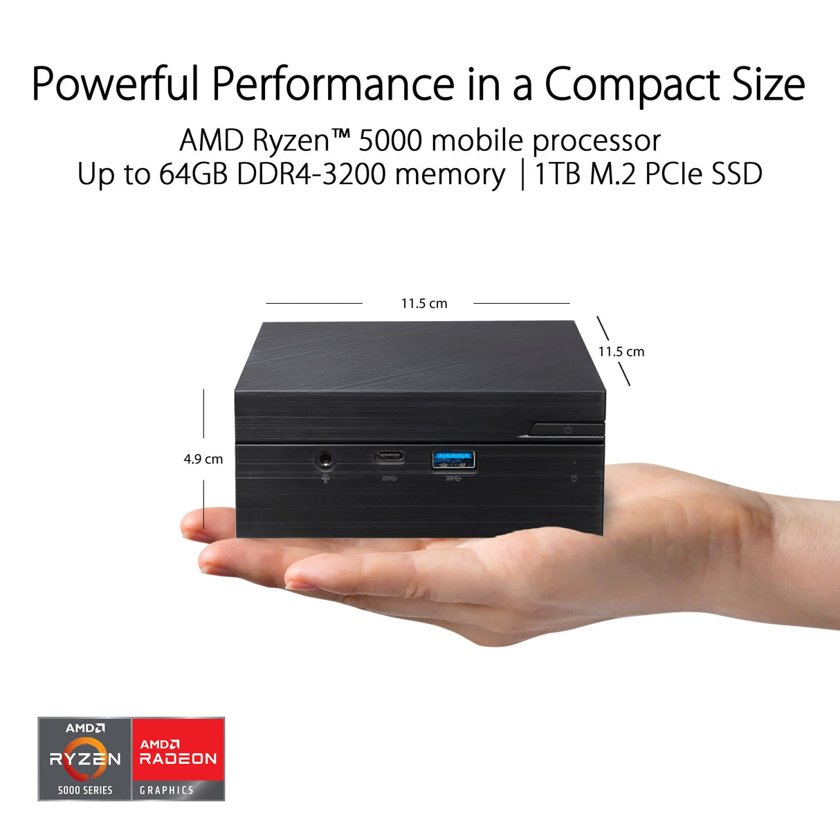 ASUS Mini PC PN51-S1-B5325AD Mini Ordenador de Sobremesa (AMD Ryzen 5 5500U, 8GB DDR4, 256GB SSD, Radeon Vega Graphics, Windows 11 Pro) - Negro