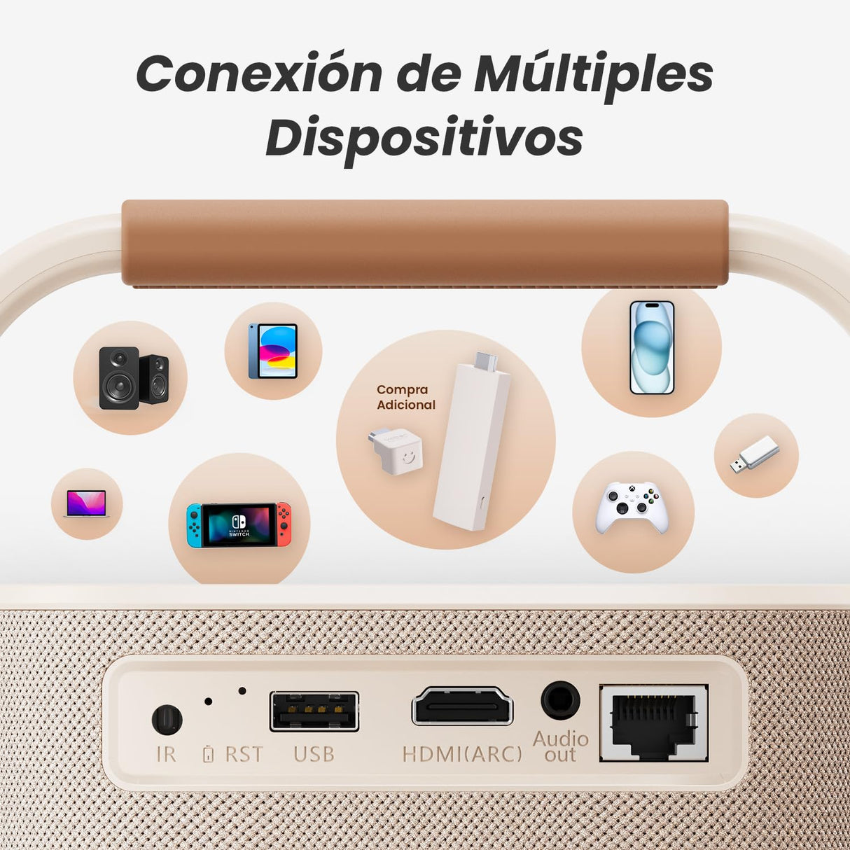 Proyector T2 Portátil WiFi 6 Bluetooth Full HD 1080P 4K Nativo Soporte Cine en Casa/Exterior para Móvil/iOS/Android con Sound by J y Batería Integrada